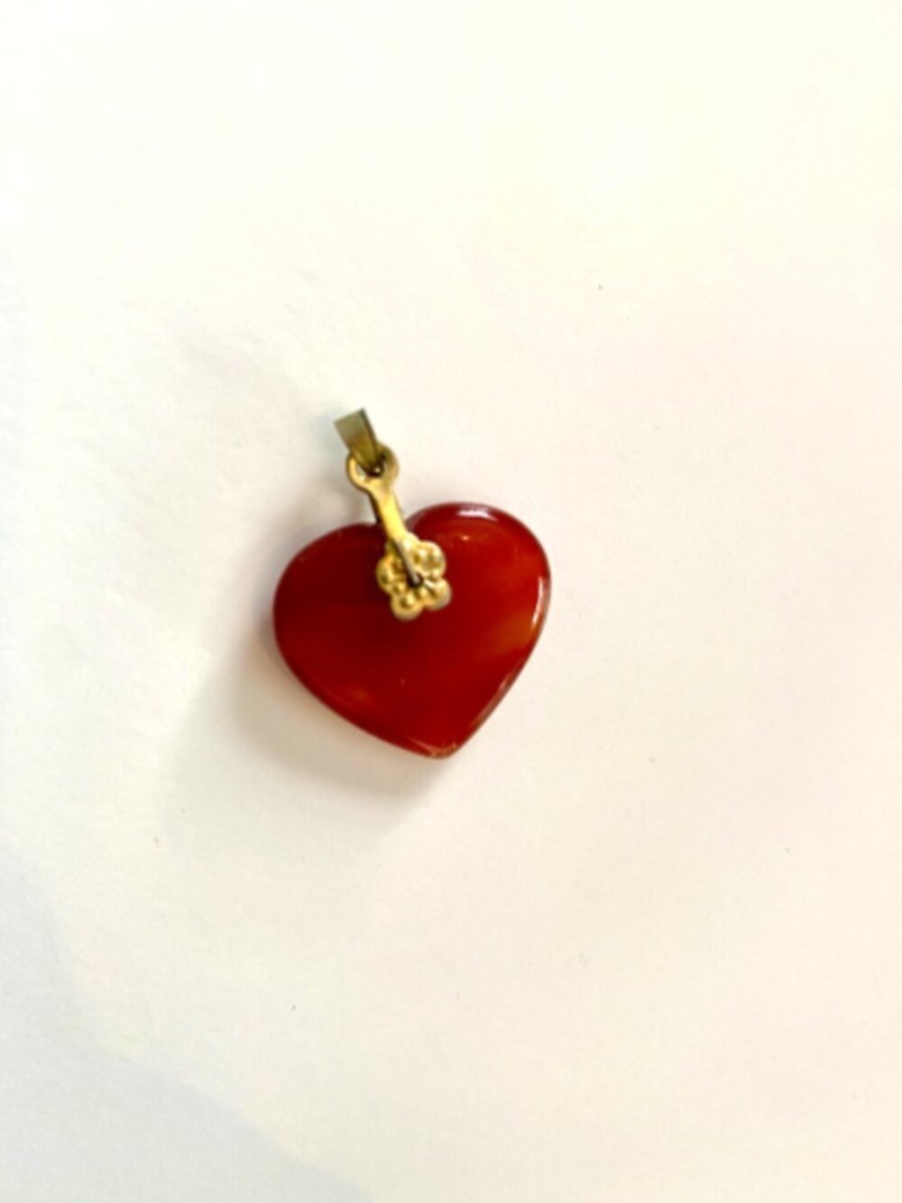 Vintage Small Carnelian Heart Pendant Charm Gold Tone